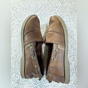 BOBS by Skechers Women’s Brown Leather Memory Foam Slip-On Shoes – Size 8.5